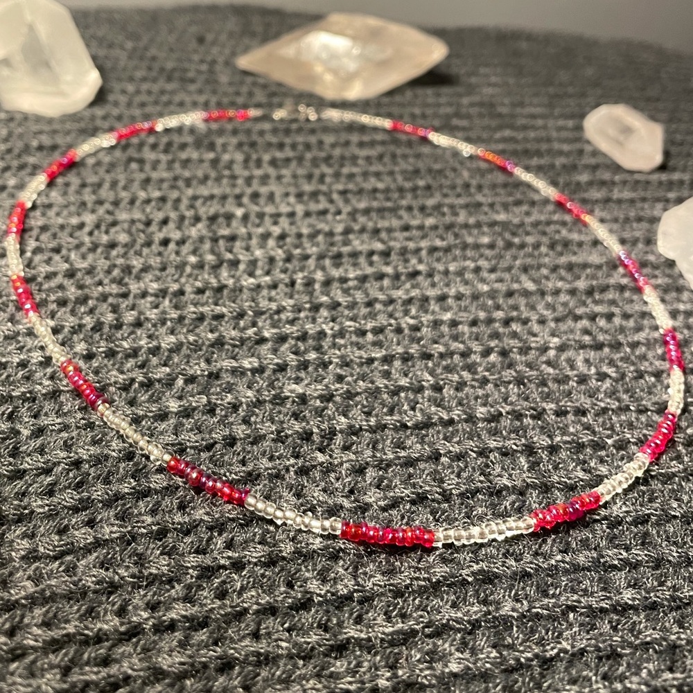 New Red and Clear Beaded Choker Necklace